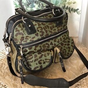 Aimee Kestenberg Lucy Satchel purse Olive Leather & Jade Leopard Hair-on-Hide!